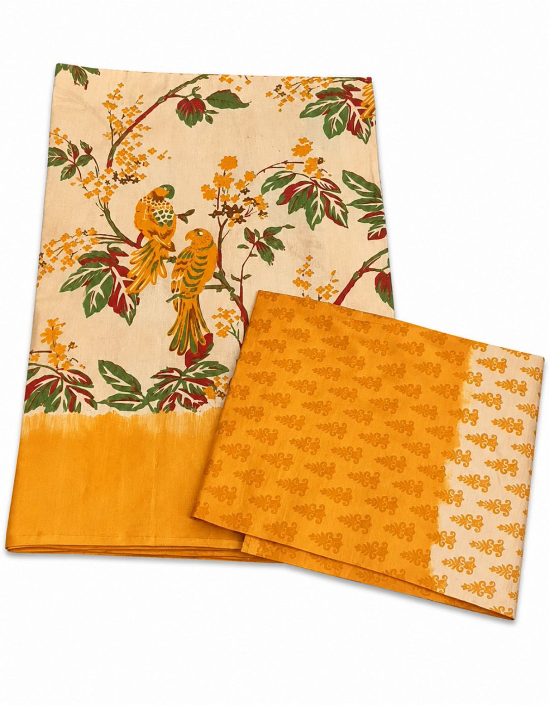 Birds cotton saree yellow