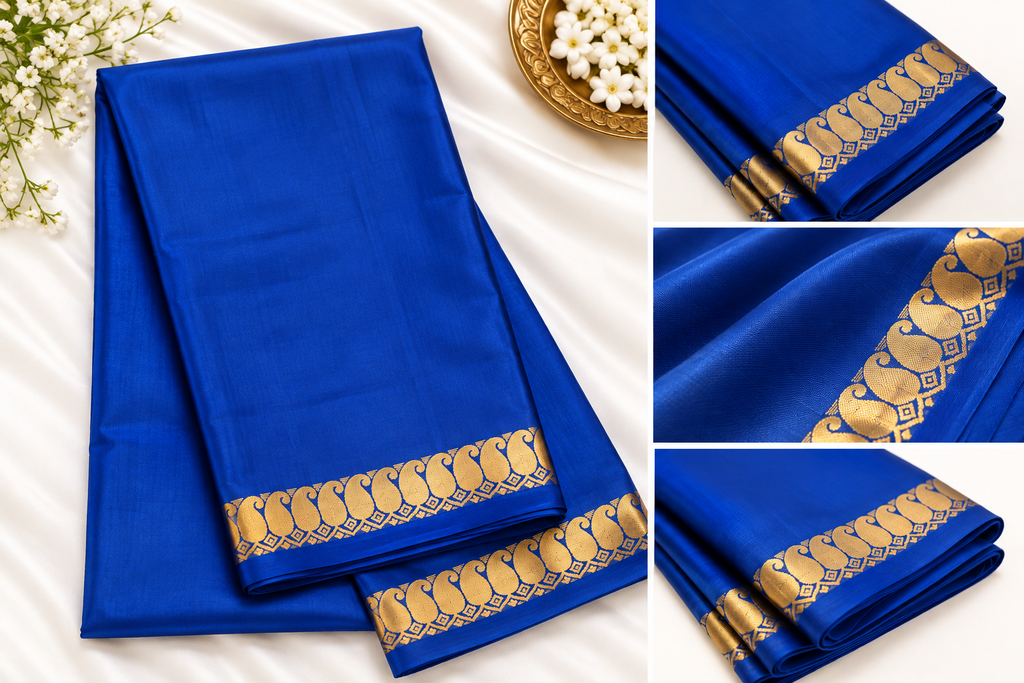 Blue Mysore crape saree